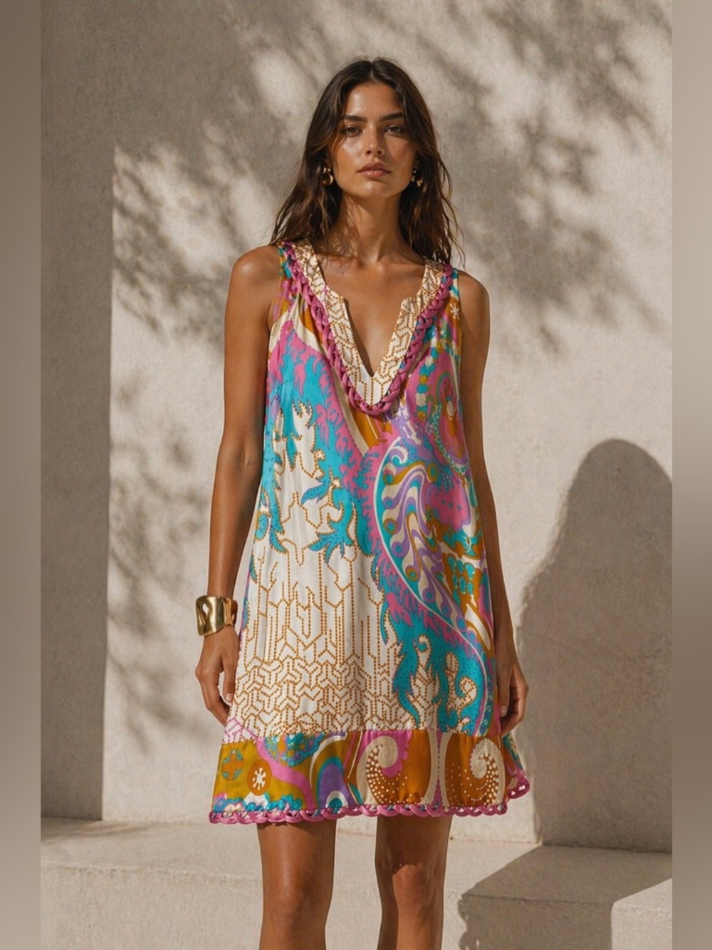 Alice & Trixie Silk Shift Dress | Psychedelic Print | 100% Silk | XS